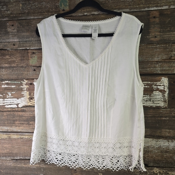 Emma James White Sleeveless Pleated Blouse With Lace & Side Zipper, Size 20W - Picture 1 of 5